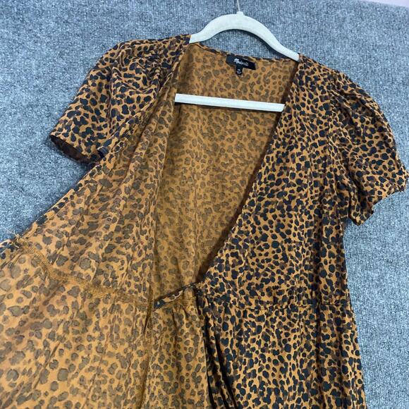 Madewell Mini Dress XS Wrap Leopard Print Brown Flutter Short Sleeve - Picture 3 of 12